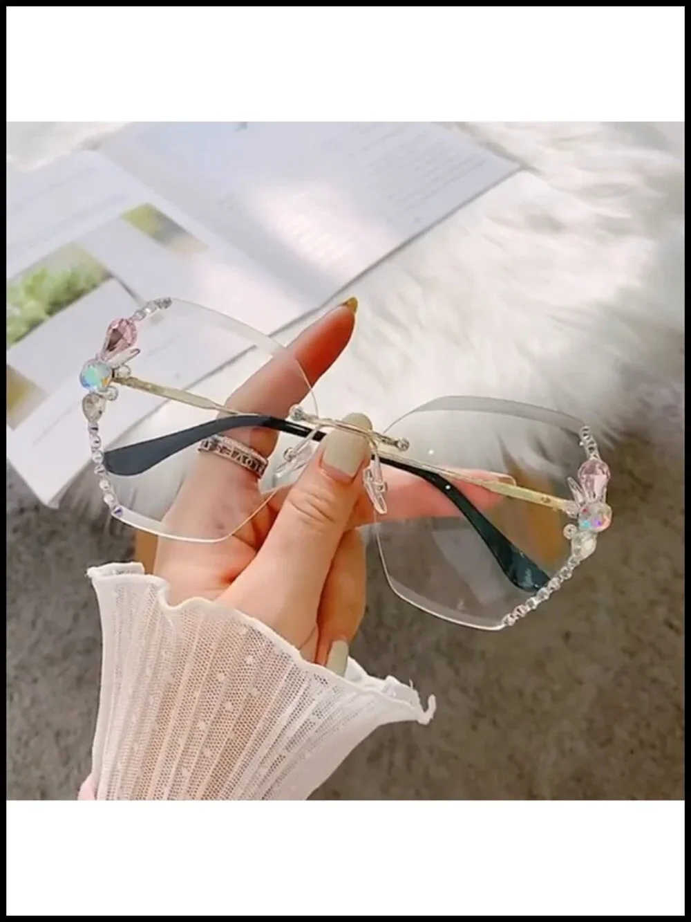 Rimless Diamond Sunglasses for Women UV Protection Driving